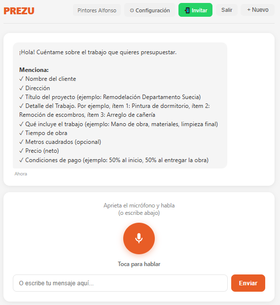 Pantalla de Prezu donde describes el trabajo por voz